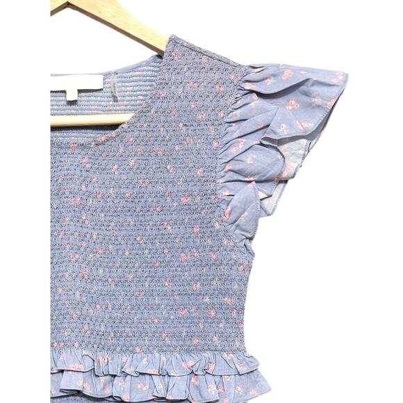 LoveShackFancy Aveline Smocked Baby Blue Ruffled Tiered Mini Dress S ($425) - Picture 8 of 10